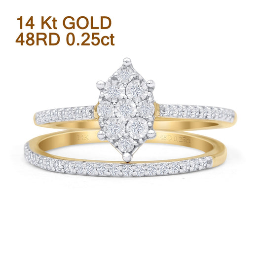 Diamond Cluster Ring 0.25ct Marquise Shaped Two Piece Natural 14K Yellow Gold Wholesale