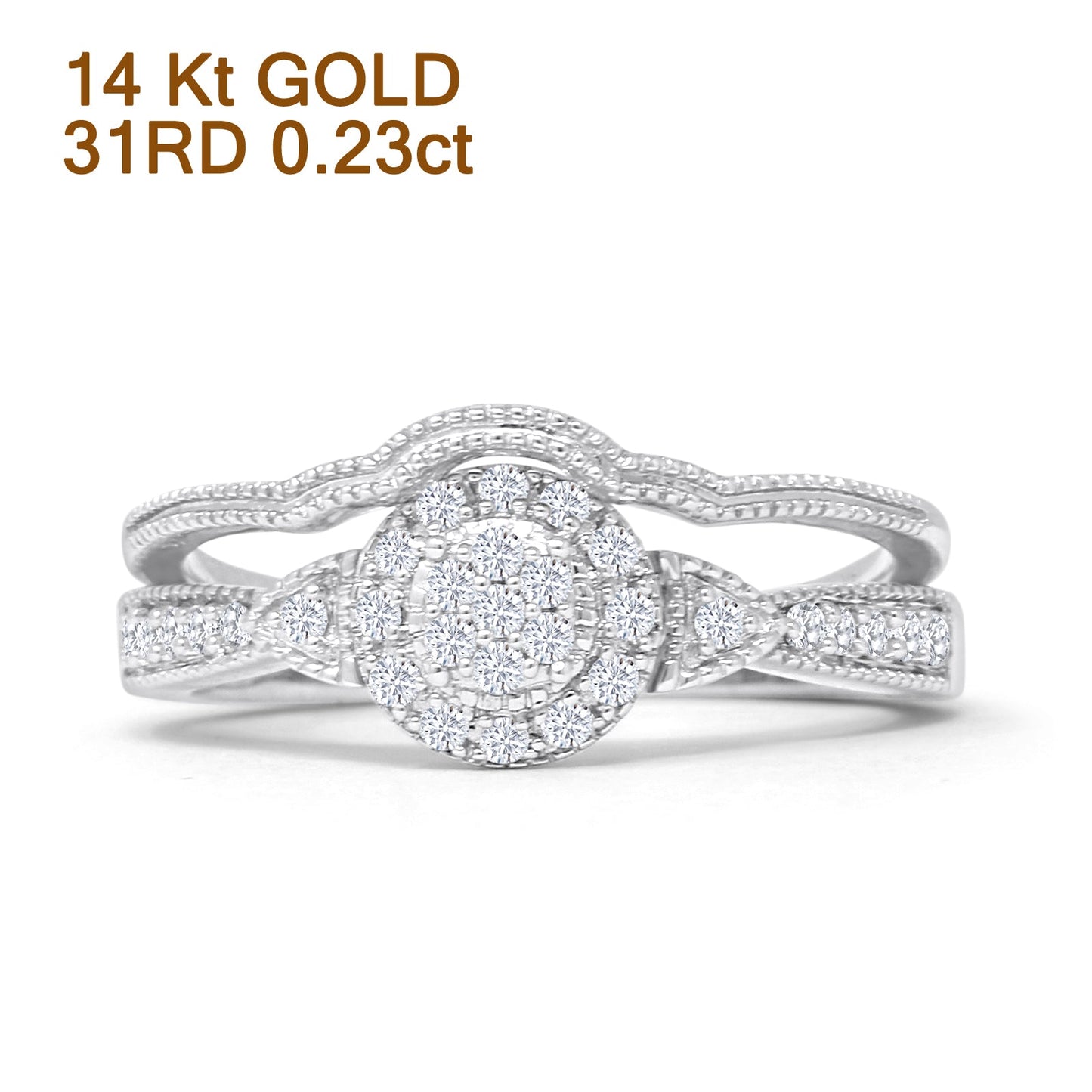 Cluster Diamond Ring 0.23ct Round Shaped Two Piece Natural 14K White Gold Wholesale