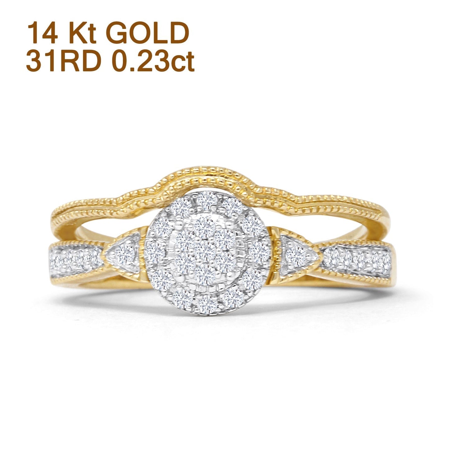 Cluster Diamond Ring 0.23ct Round Shaped Two Piece Natural 14K Yellow Gold Wholesale