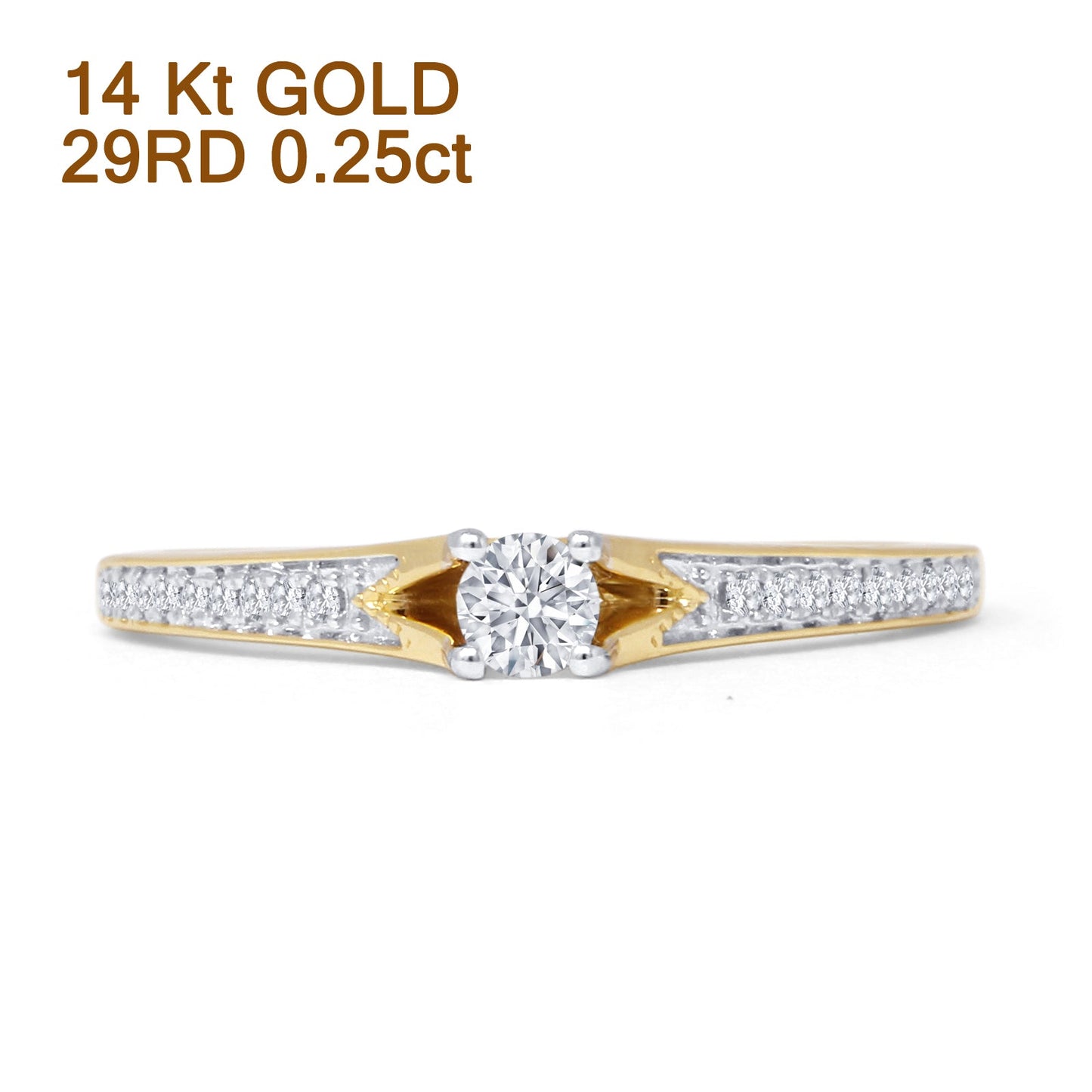 Solitaire 0.25ct Natural Diamond Round Engagement Ring 14K Yellow Gold Wholesale