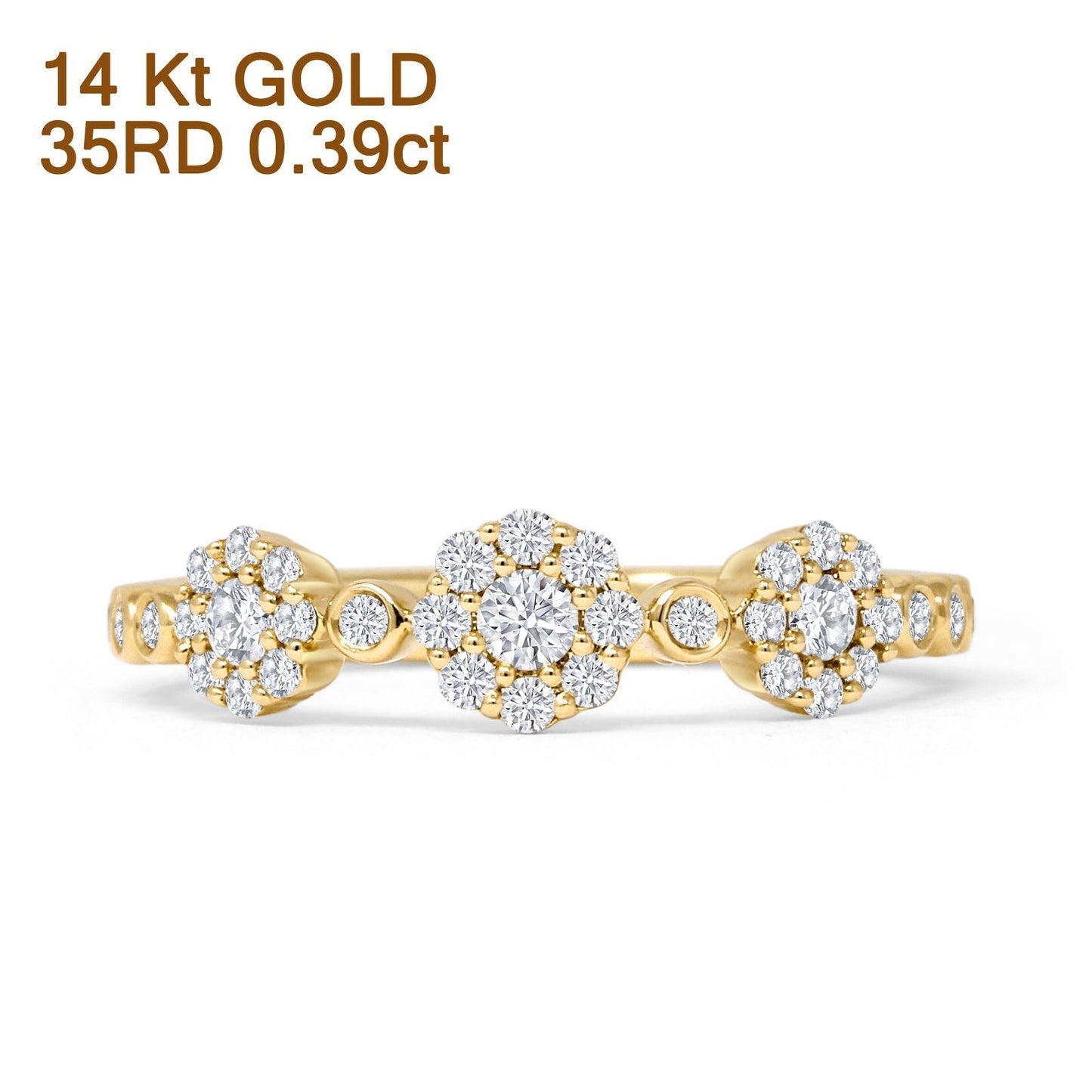 Three Flower 0.39ct Diamond Halo Ring Eternity Stackable 14K Yellow Gold Wholesale