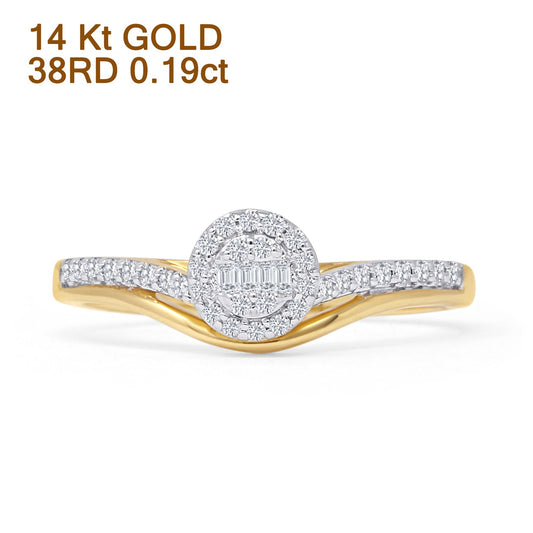 Cluster Baguette 0.19ct Natural Diamond Halo Engagement Ring 14K Yellow Gold Wholesale