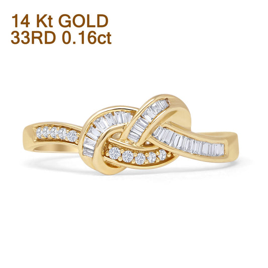 Diamond Knot Crossover Ring 0.16ct Natural Baguette 14K Yellow Gold Wholesale