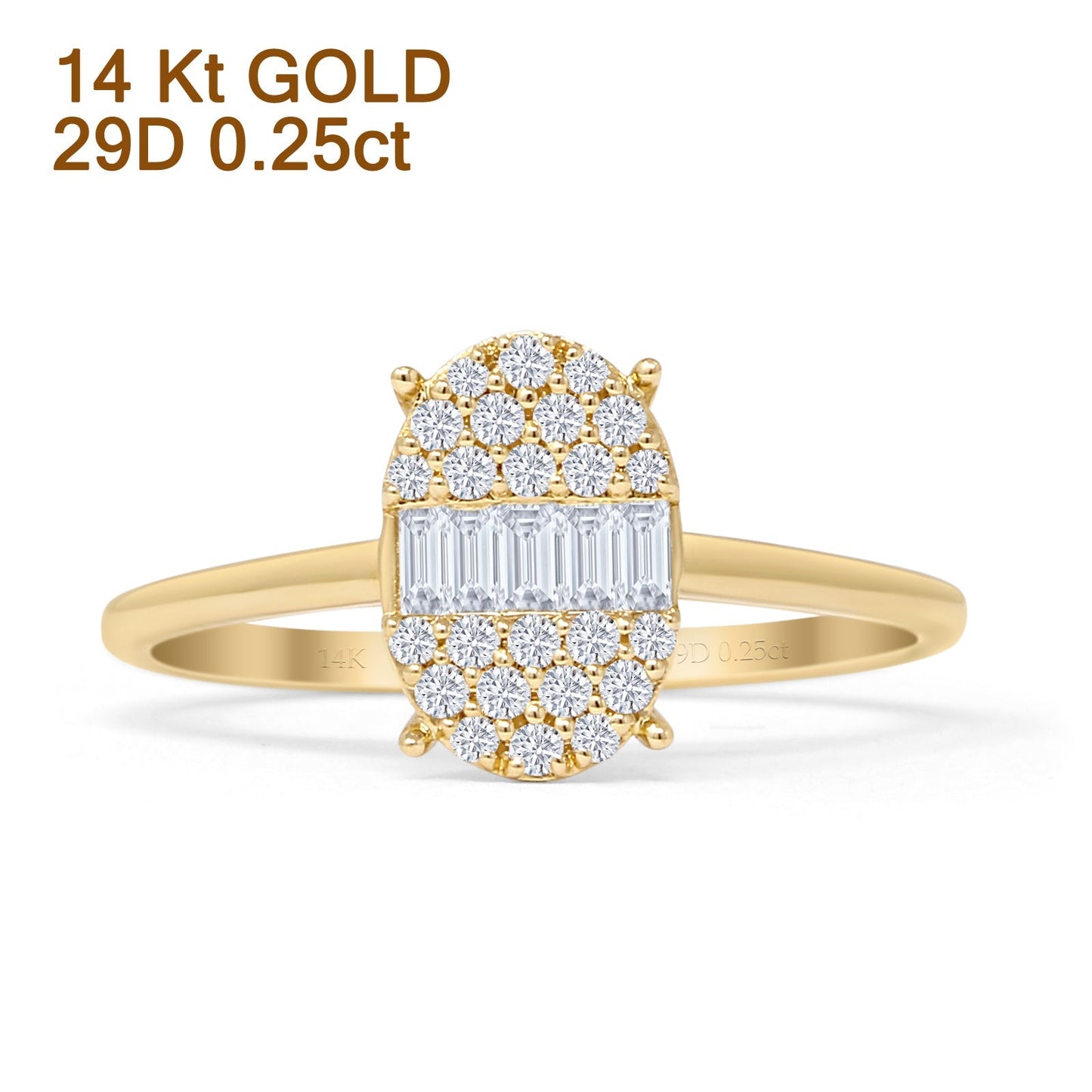 Oval Shaped Cluster 0.25ct Baguette & Round Diamond Ring 14K Yellow Gold Wholesale