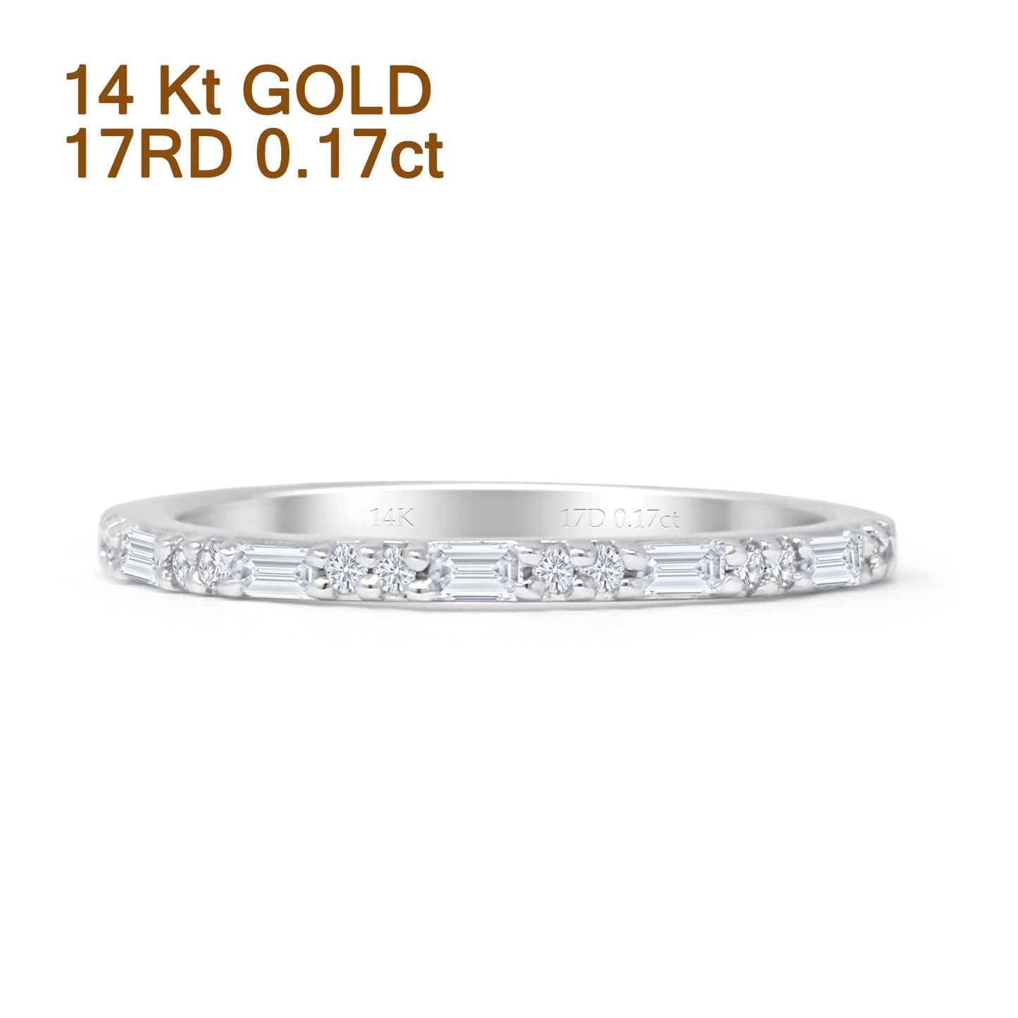 Dainty Round & Baguette 0.17ct Diamond Eternity Ring 14K White Gold Wholesale