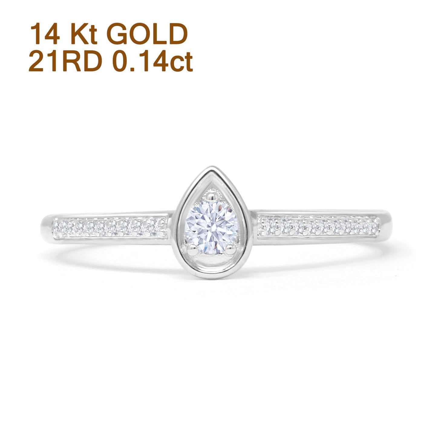 Pear Teardrop Stackable Round Natural Diamond Ring 14K White Gold Wholesale