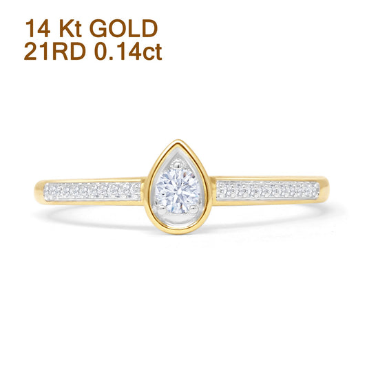 Pear Teardrop Stackable Round Natural Diamond Ring 14K Yellow Gold Wholesale