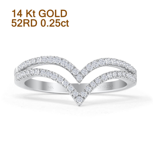 Half Eternity Double Line Chevron 0.25ct Natural Diamond Ring 14K White Gold Wholesale