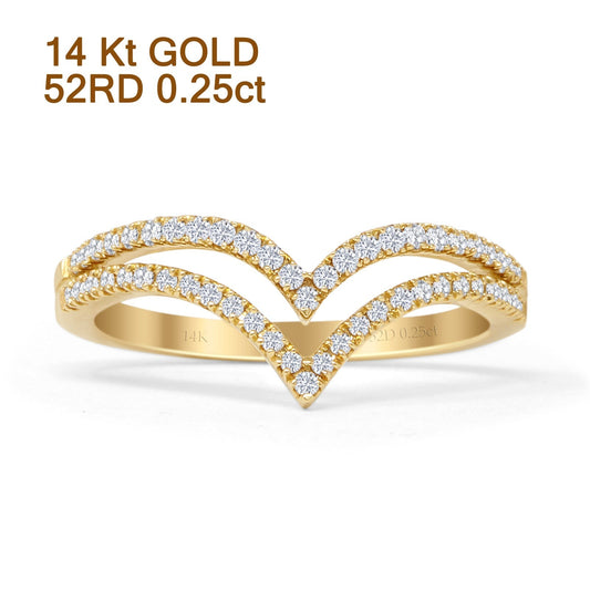 Half Eternity Double Line Chevron 0.25ct Natural Diamond Ring 14K Yellow Gold Wholesale