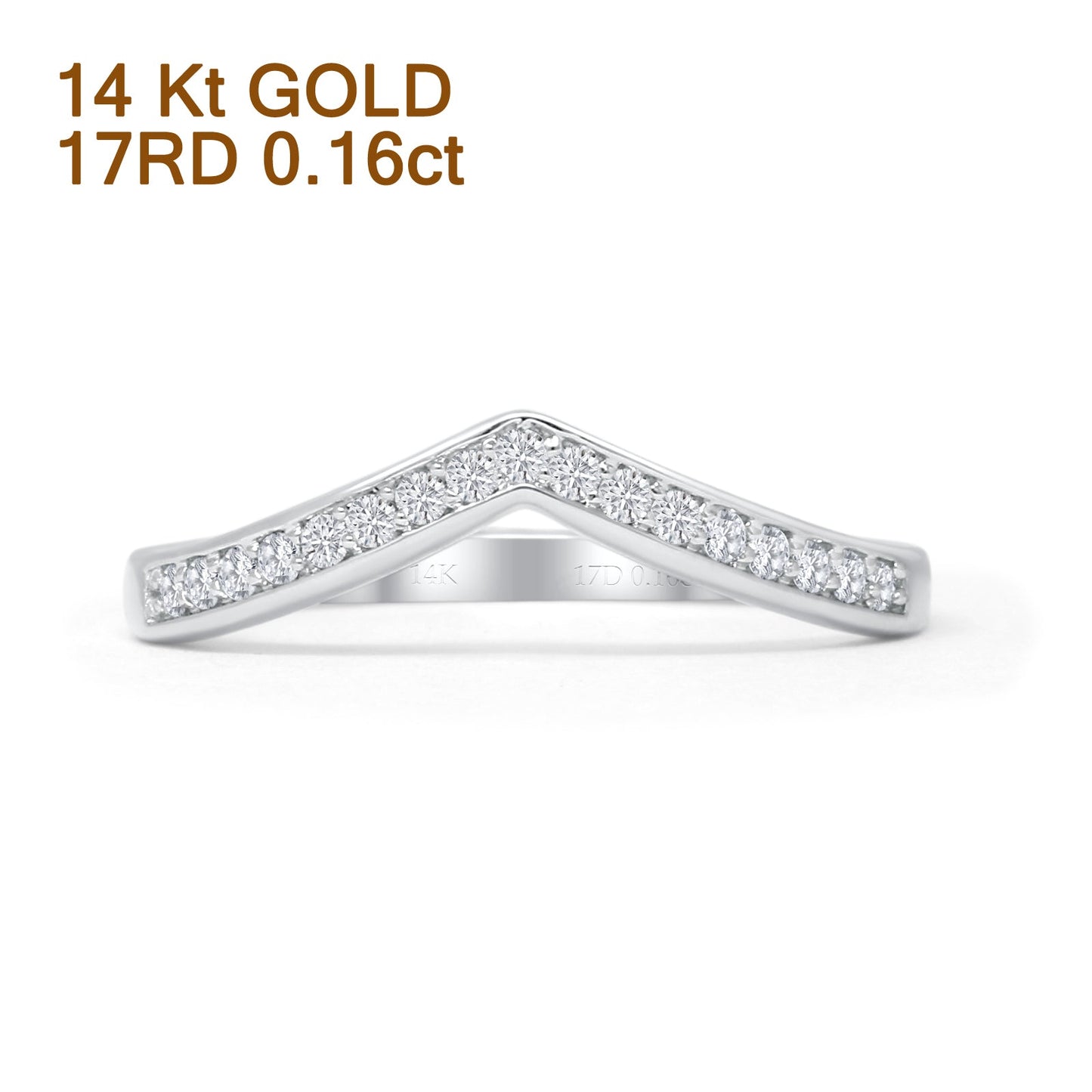 Chevron Wedding Band 0.16ct Natural Diamond 14K White Gold Wholesale