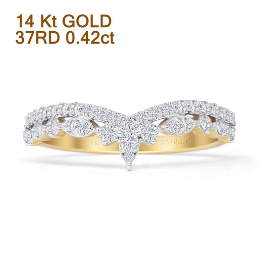 Chevron Ring 0.42ct Natural Diamond Crown Half Eternity 14K Yellow Gold Wholesale