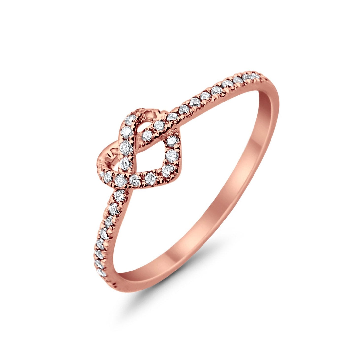 14K Rose Gold Love Heart Knot Forever Diamond Eternity Bands .16ct Size 6.5