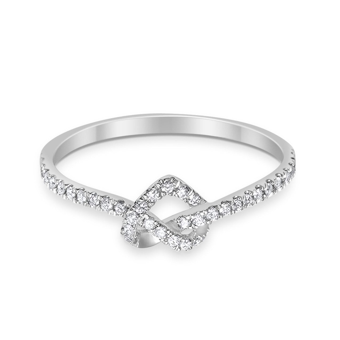 14K White Gold Love Heart Knot Forever Diamond Eternity Bands .16ct Size 6.5