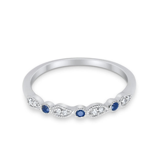 14K White Gold Blue Sapphire .12ct Diamond Eternity Wedding Stacklable Bands