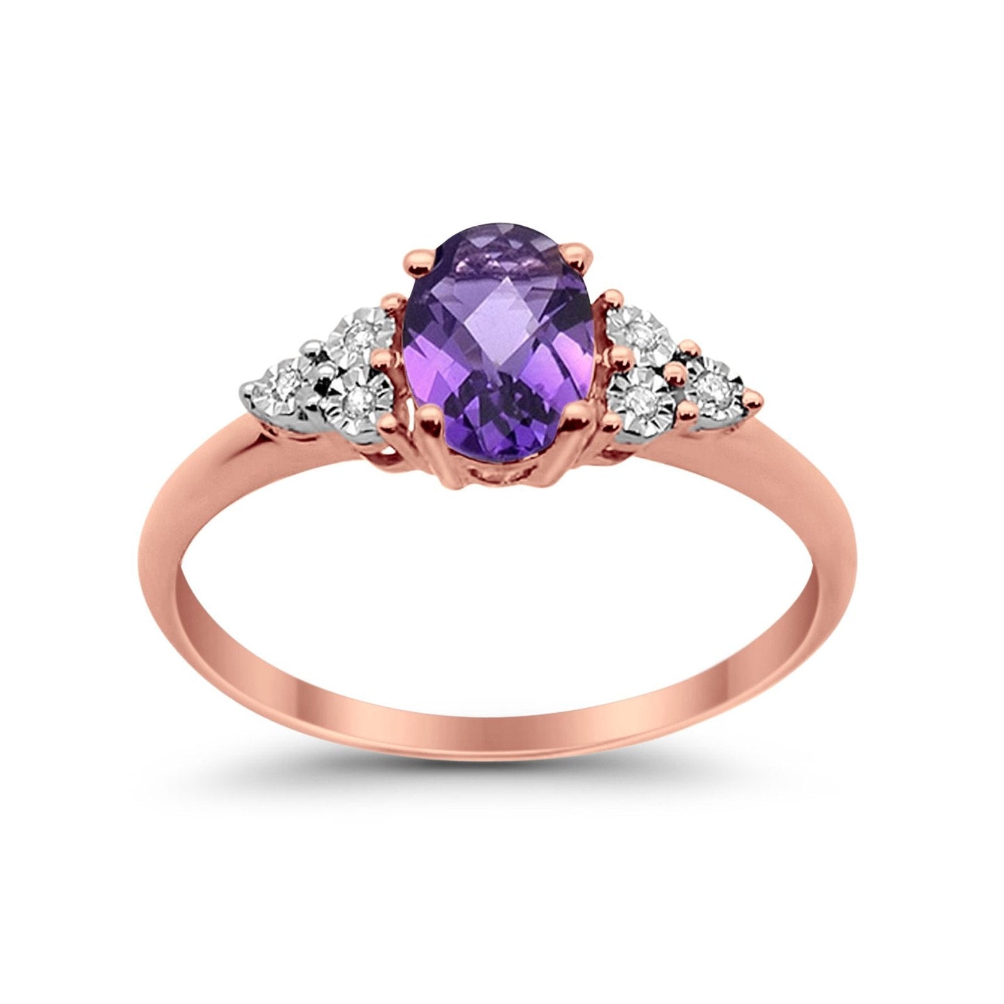 10K 0.68ct Rose Gold Oval Amethyst Diamond Ring Size 6.5