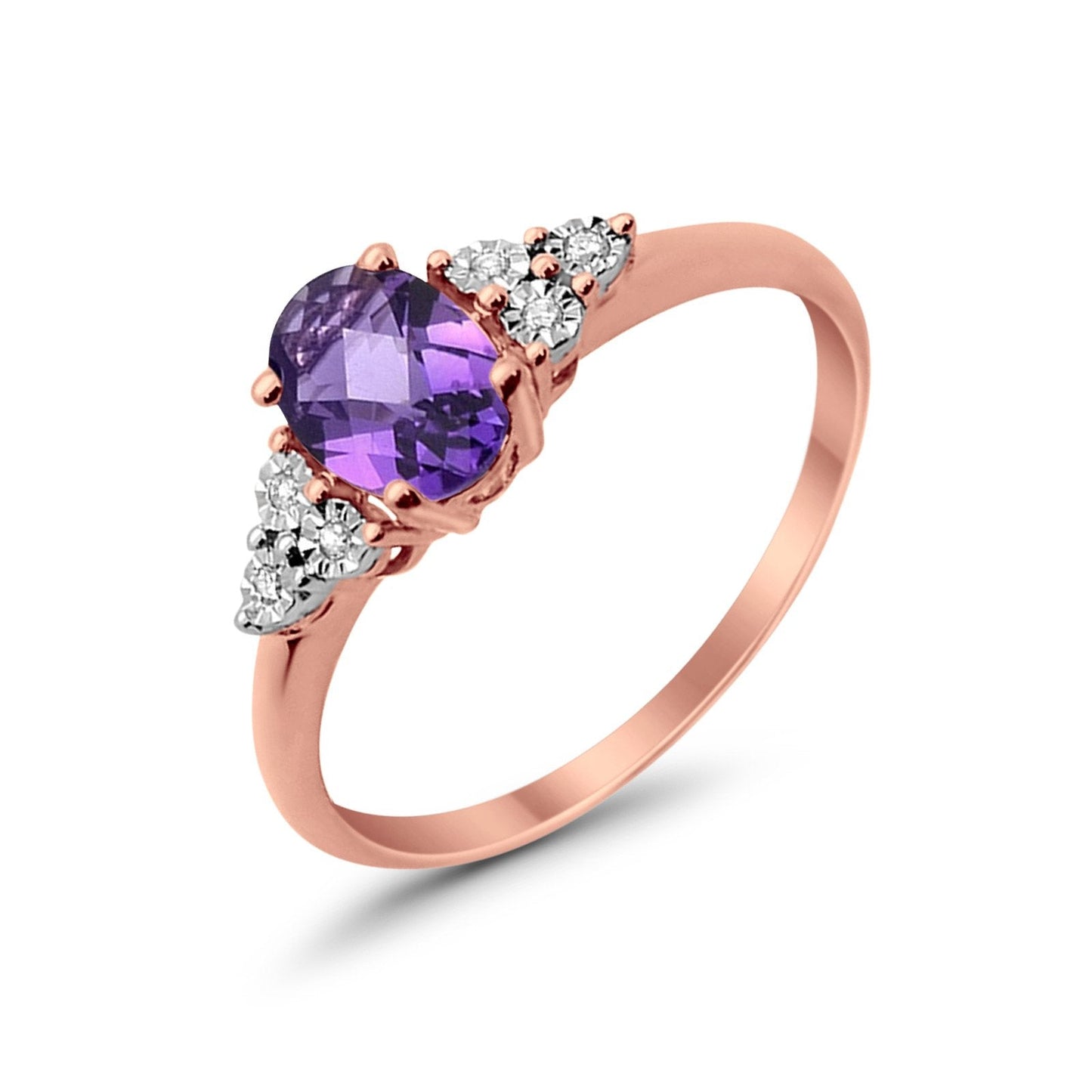 10K 0.68ct Rose Gold Oval Amethyst Diamond Ring Size 6.5