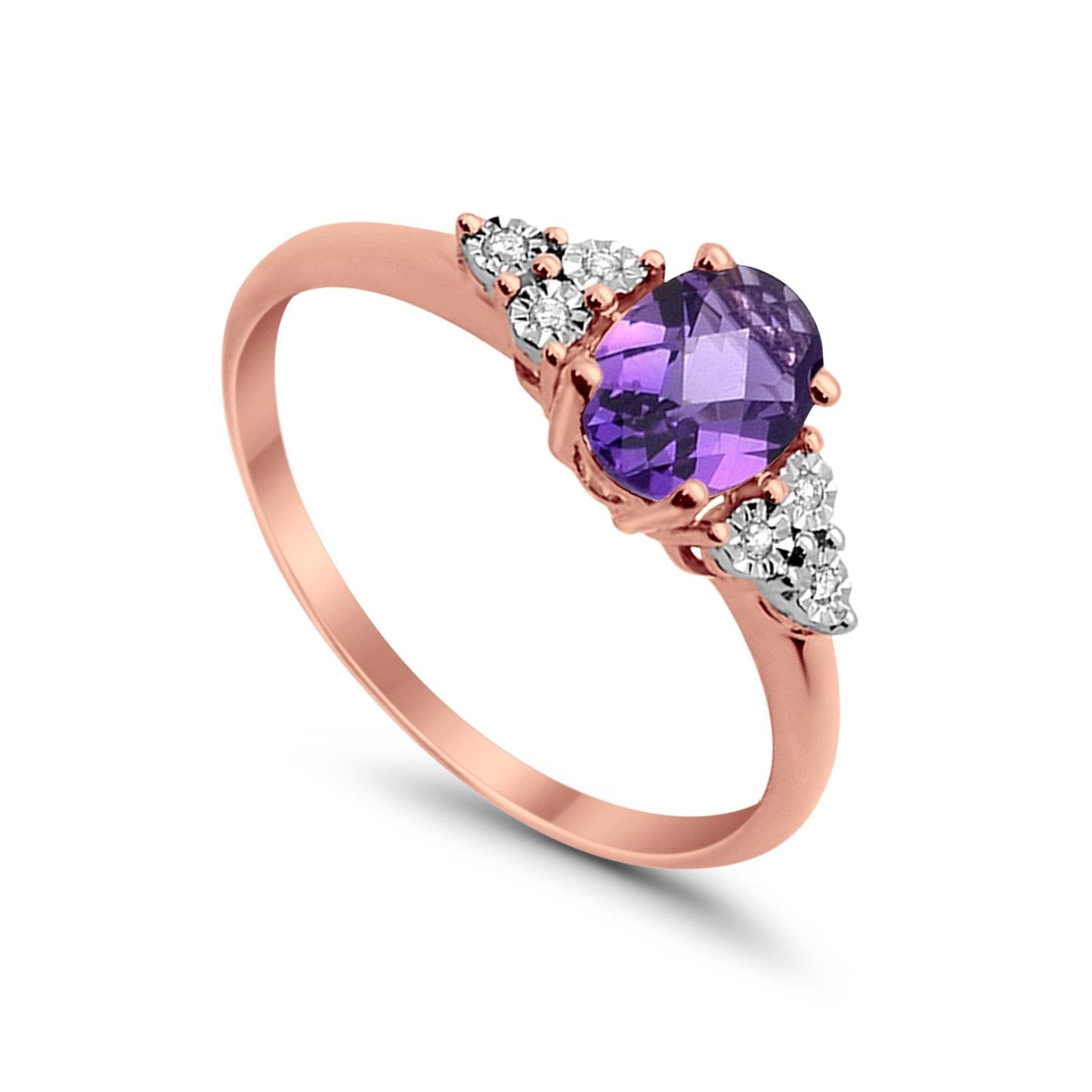 10K 0.68ct Rose Gold Oval Amethyst Diamond Ring Size 6.5