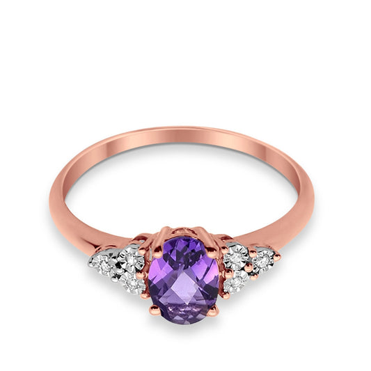 10K 0.68ct Rose Gold Oval Amethyst Diamond Ring Size 6.5