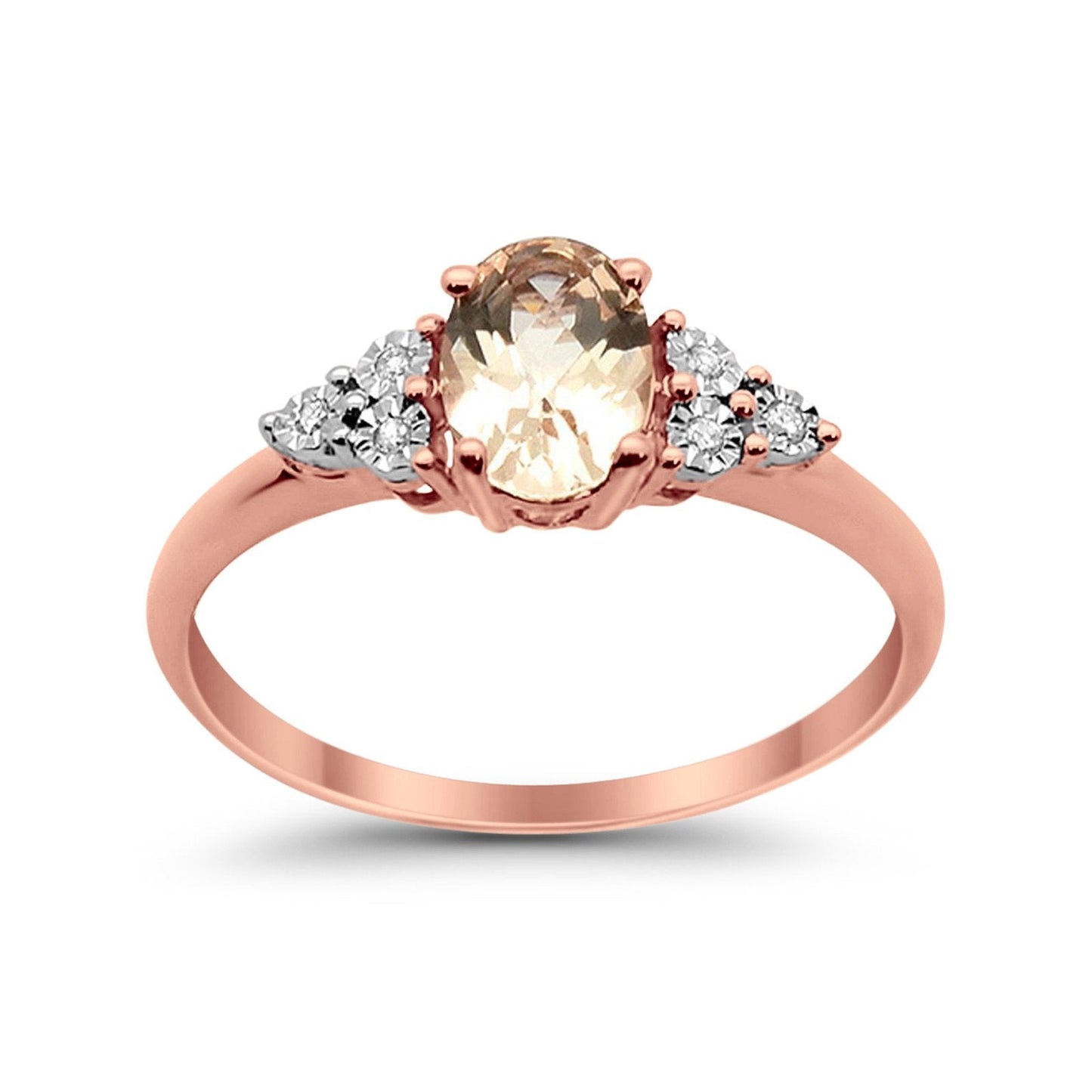 10K 0.65ct Rose Gold Oval Morganite Diamond Ring Size 6.5