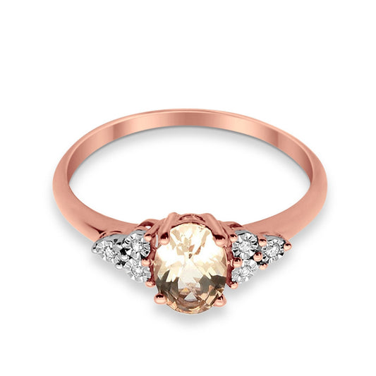 10K 0.65ct Rose Gold Oval Morganite Diamond Ring Size 6.5