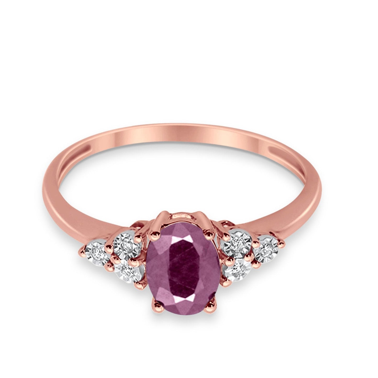 10K 1.07ct Rose Gold Oval Natural Ruby Diamond Ring Size 6.5