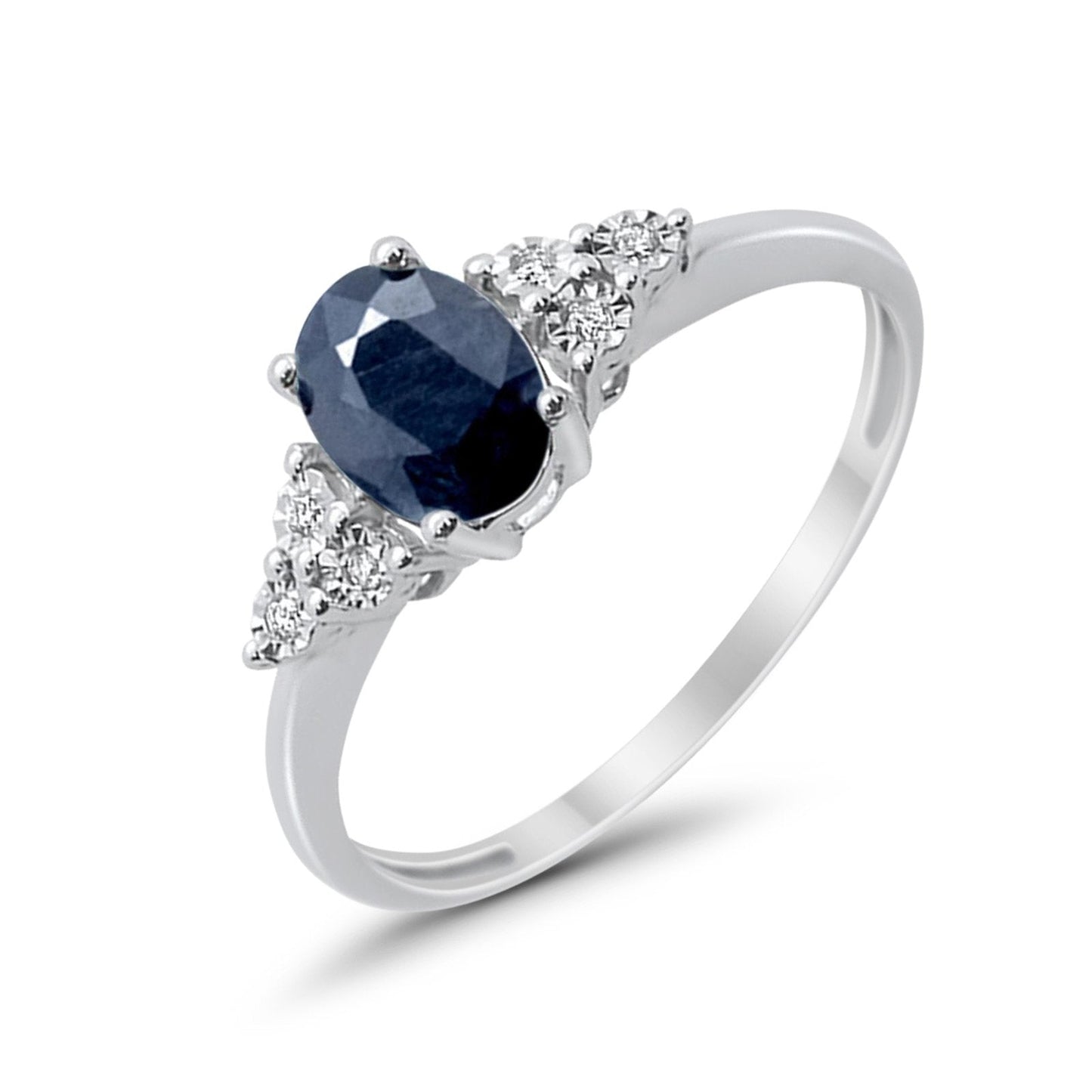 10K 1.16ct White Gold Oval Natural Blue Sapphire Diamond Ring Size 6.5