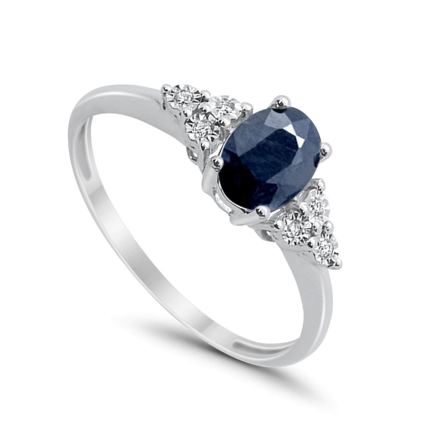 10K 1.16ct White Gold Oval Natural Blue Sapphire Diamond Ring Size 6.5