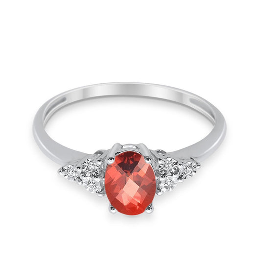 10K 1.09ct White Gold Oval Garnet Diamond Ring Size 6.5