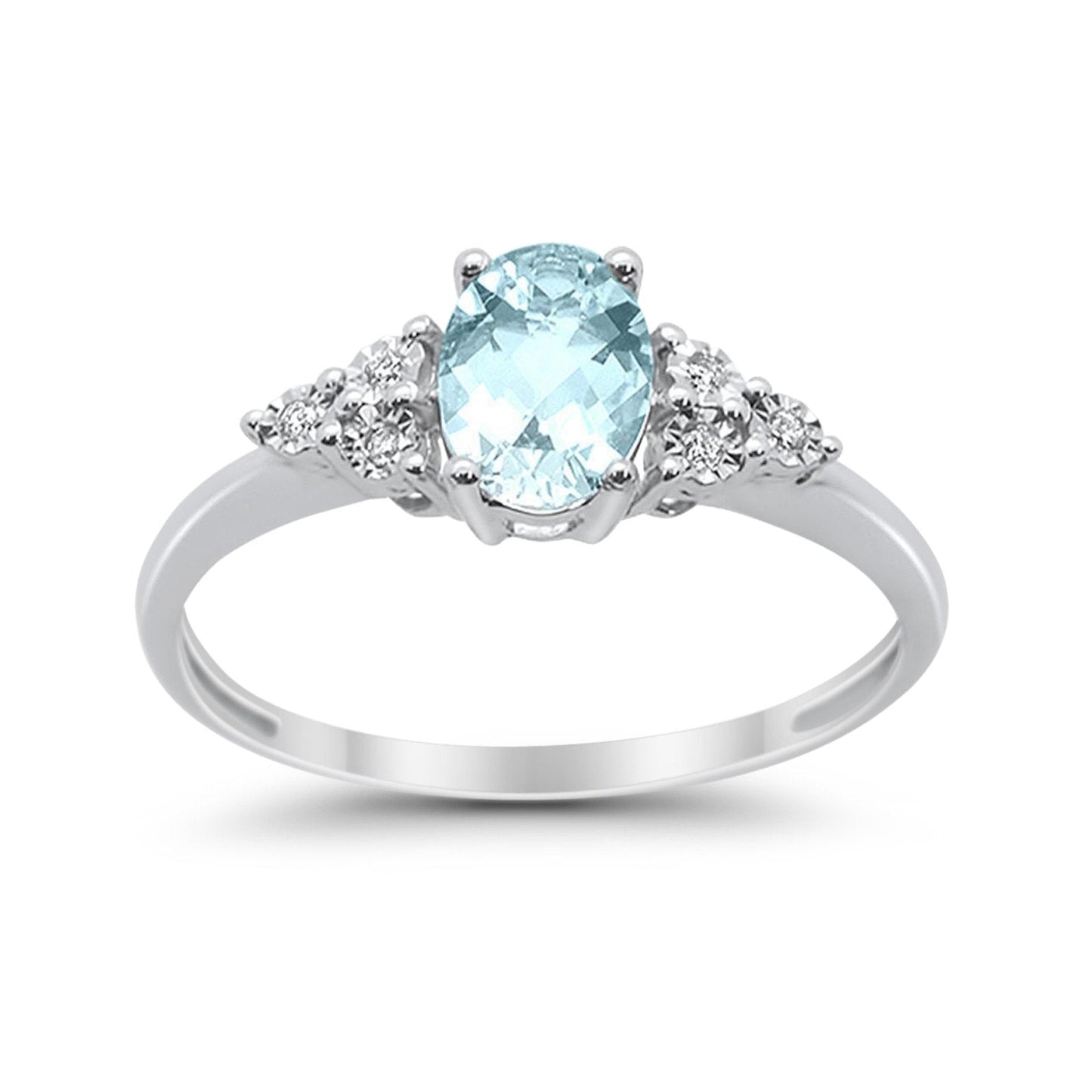 10K .71ct White Gold Oval Aquamarine Diamond Ring Size 6.5