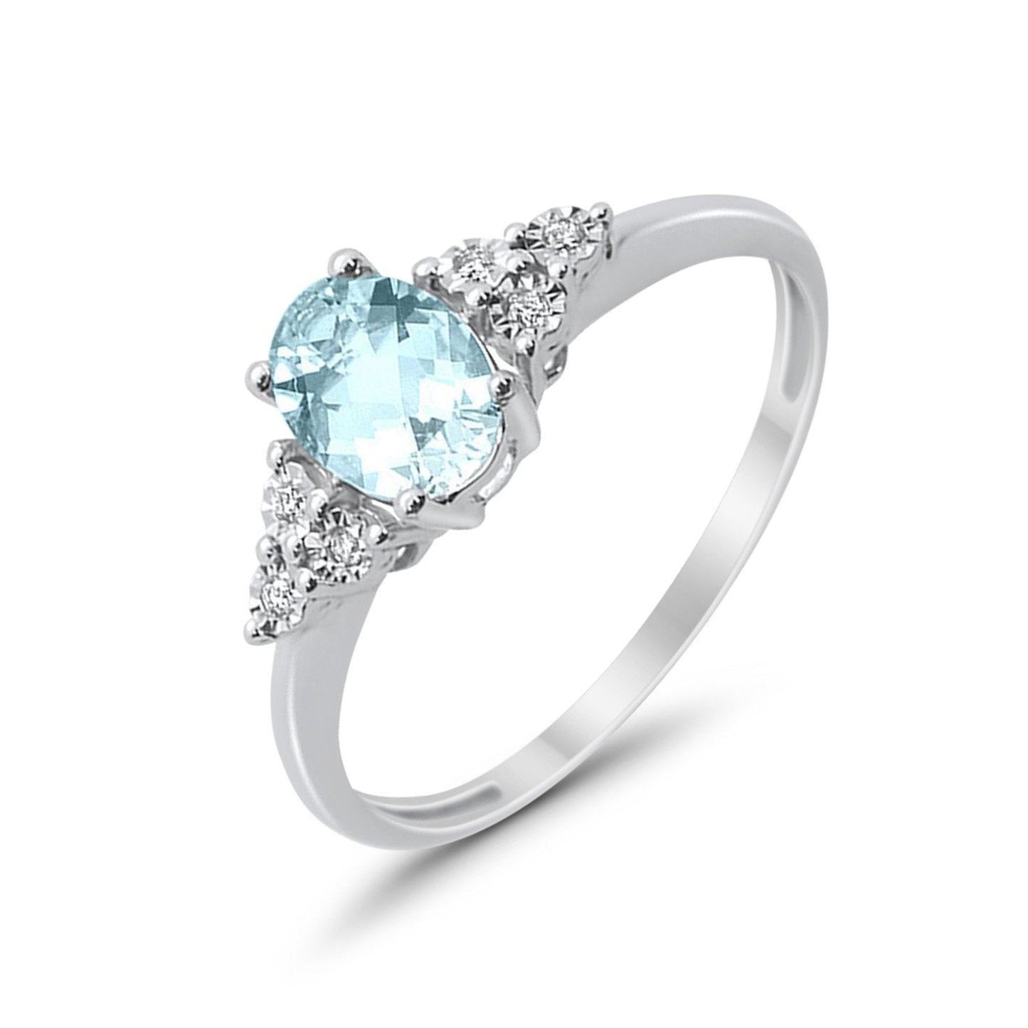 10K .71ct White Gold Oval Aquamarine Diamond Ring Size 6.5