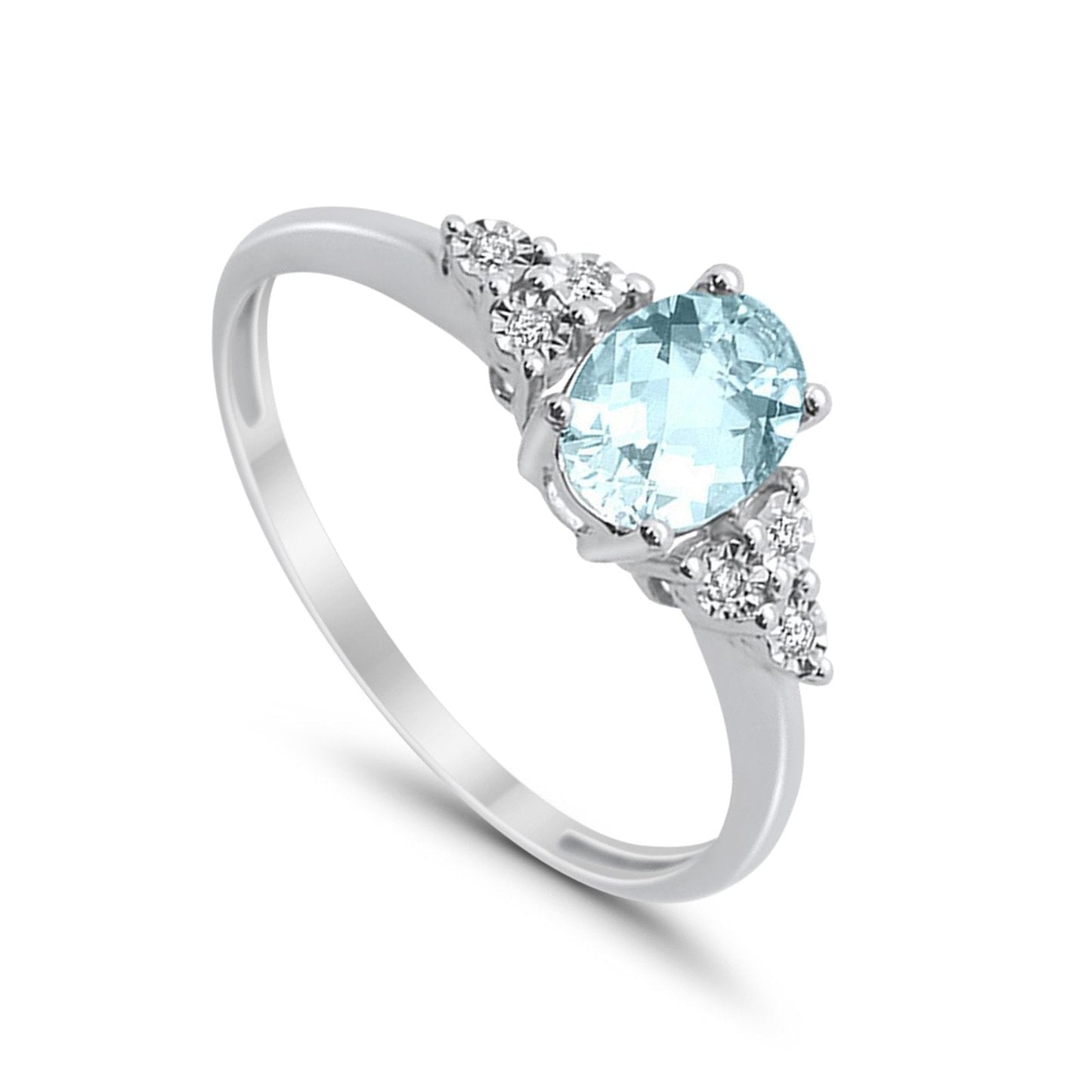 10K .71ct White Gold Oval Aquamarine Diamond Ring Size 6.5