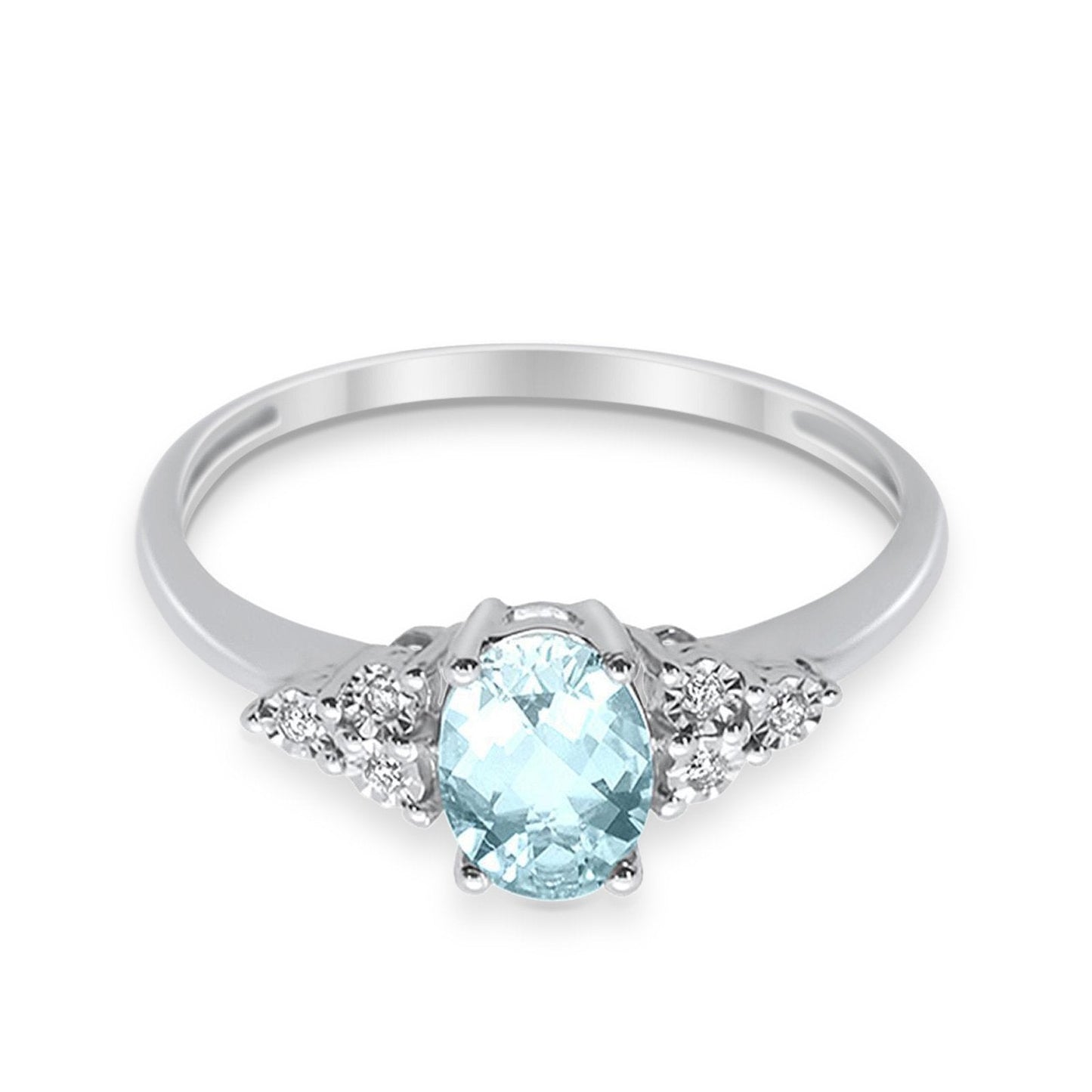 10K .71ct White Gold Oval Aquamarine Diamond Ring Size 6.5