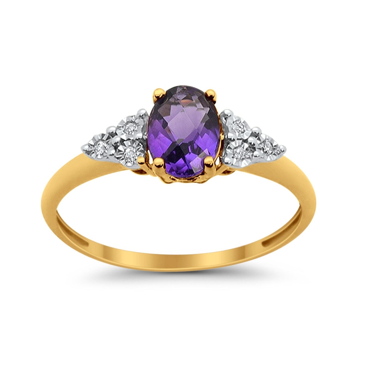 10K .71ct Yellow Gold Oval Amethyst Diamond Ring Size 6.5