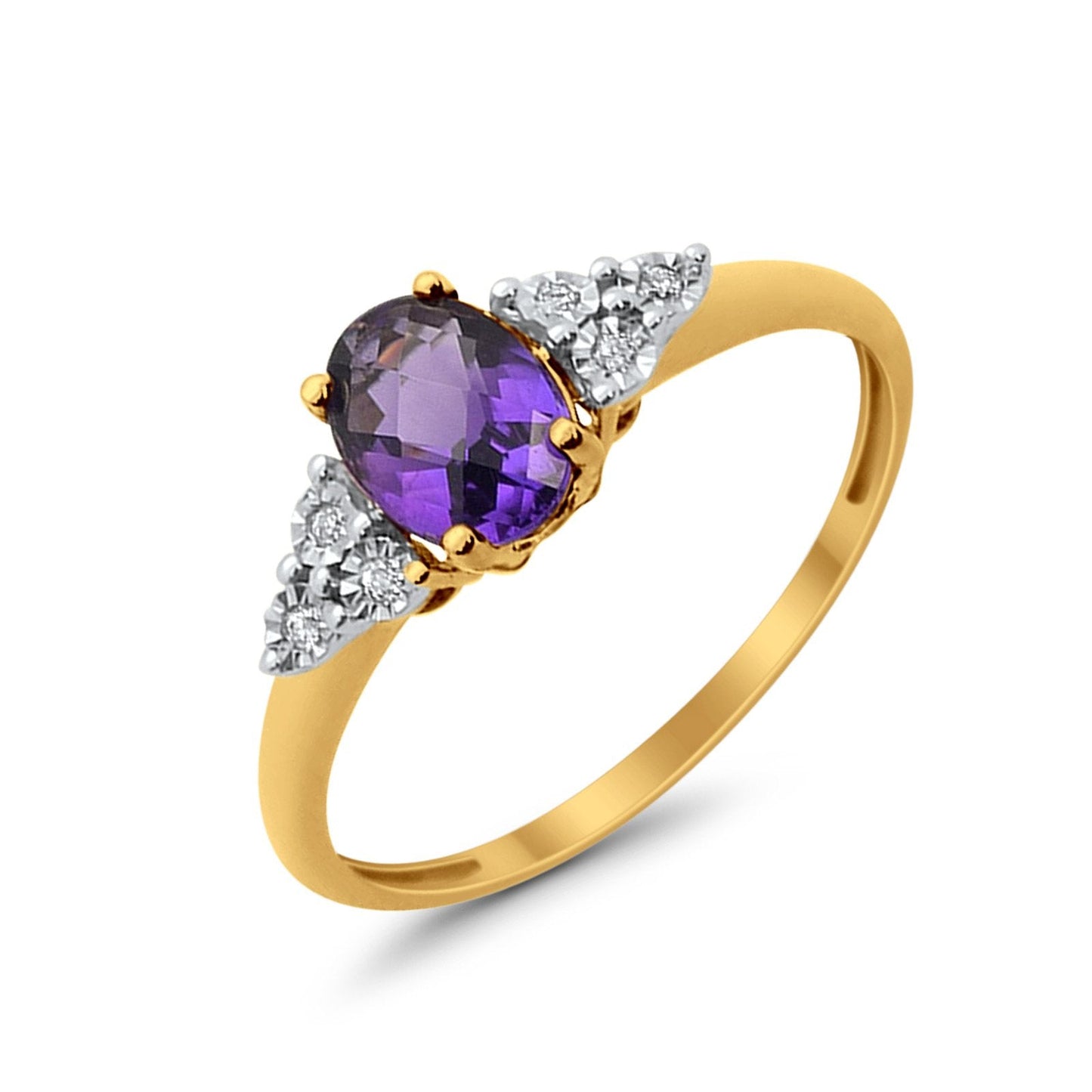 10K .71ct Yellow Gold Oval Amethyst Diamond Ring Size 6.5