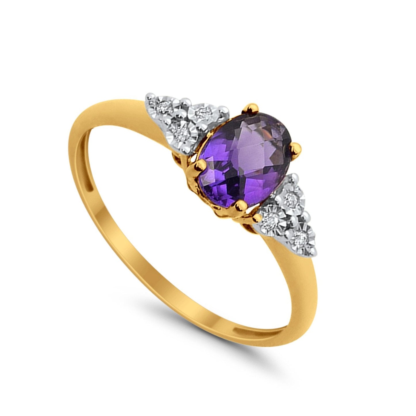 10K .71ct Yellow Gold Oval Amethyst Diamond Ring Size 6.5