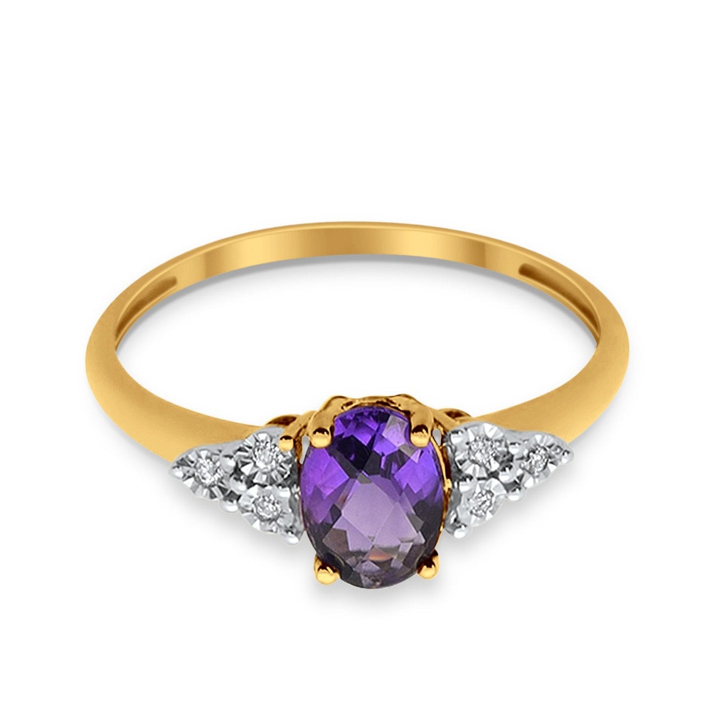 10K .71ct Yellow Gold Oval Amethyst Diamond Ring Size 6.5