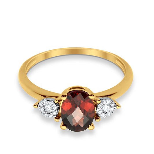 10K 1.38cts Yellow Gold Oval Garnet Diamond Ring Size 6.5