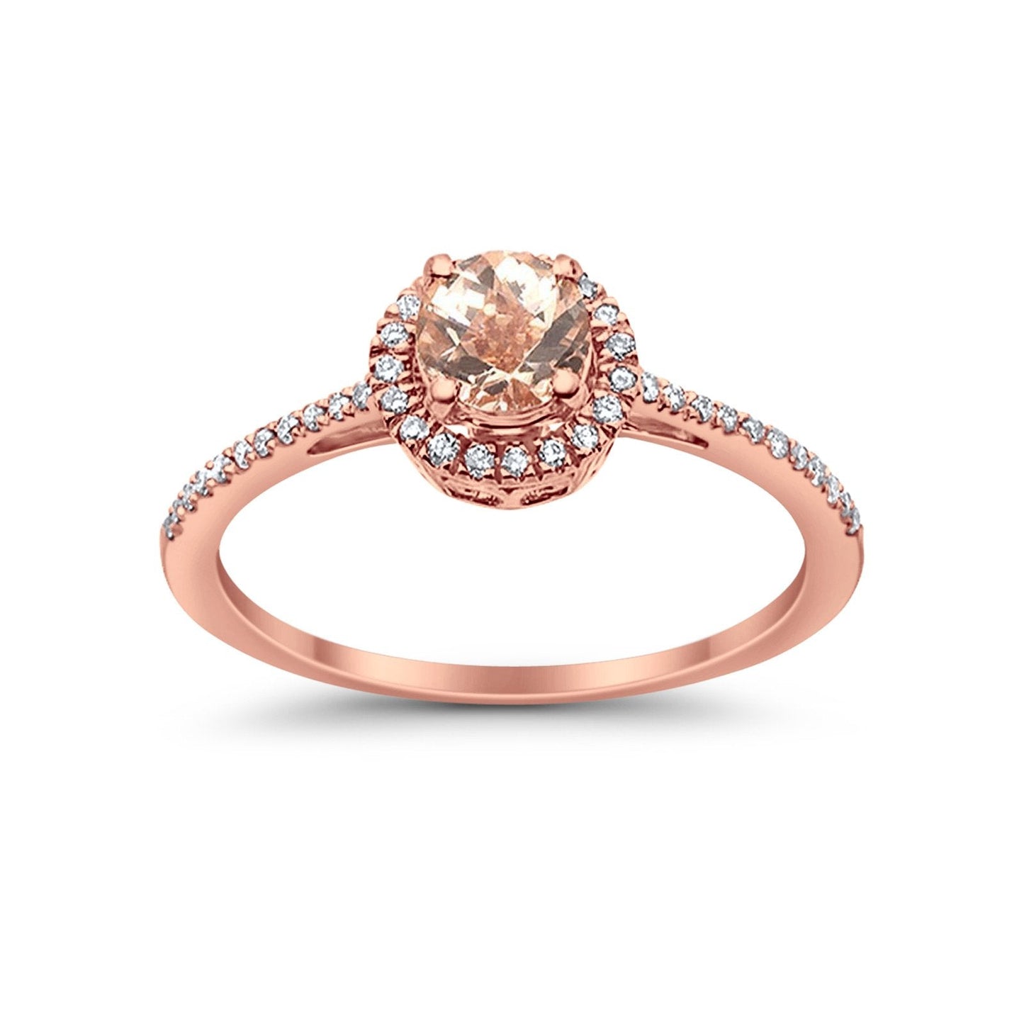 10K Rose Gold Round 0.59cts Round Morganite Diamond Ring Size 6.5