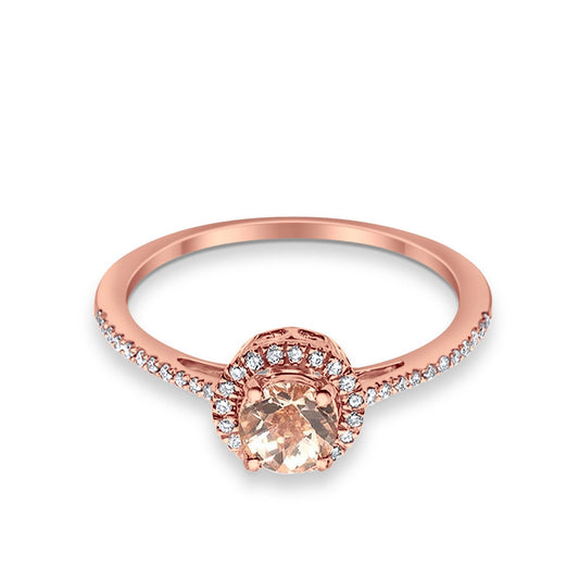 10K Rose Gold Round 0.59cts Round Morganite Diamond Ring Size 6.5