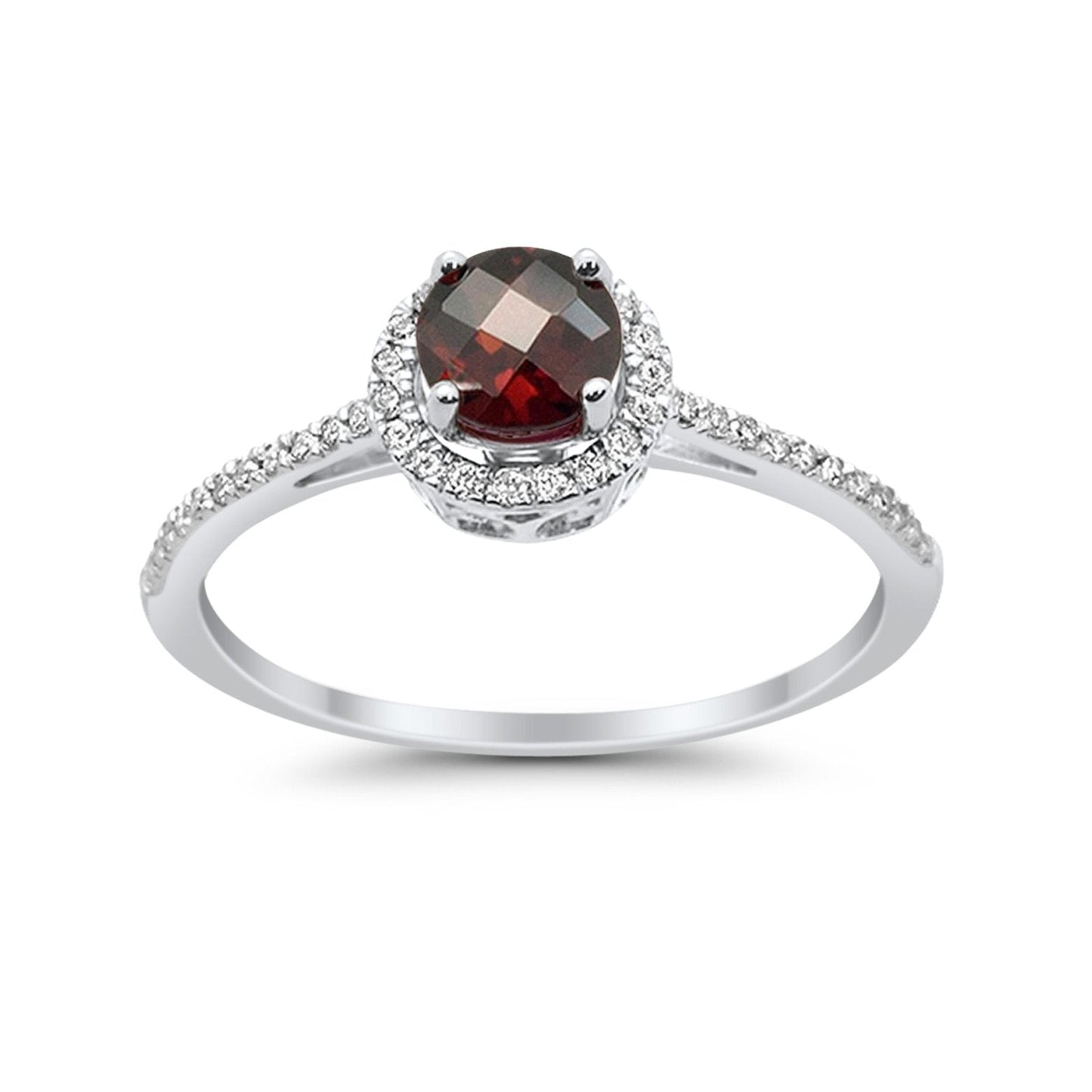 10K White Gold Round .95cts Round Garnet Diamond Ring Size 6.5