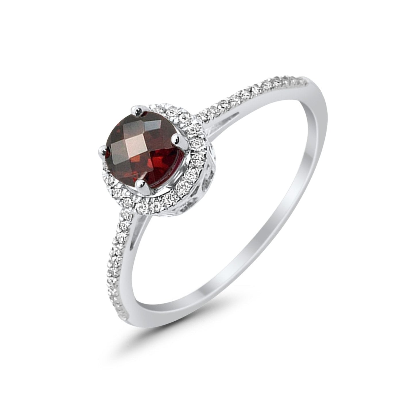 10K White Gold Round .95cts Round Garnet Diamond Ring Size 6.5