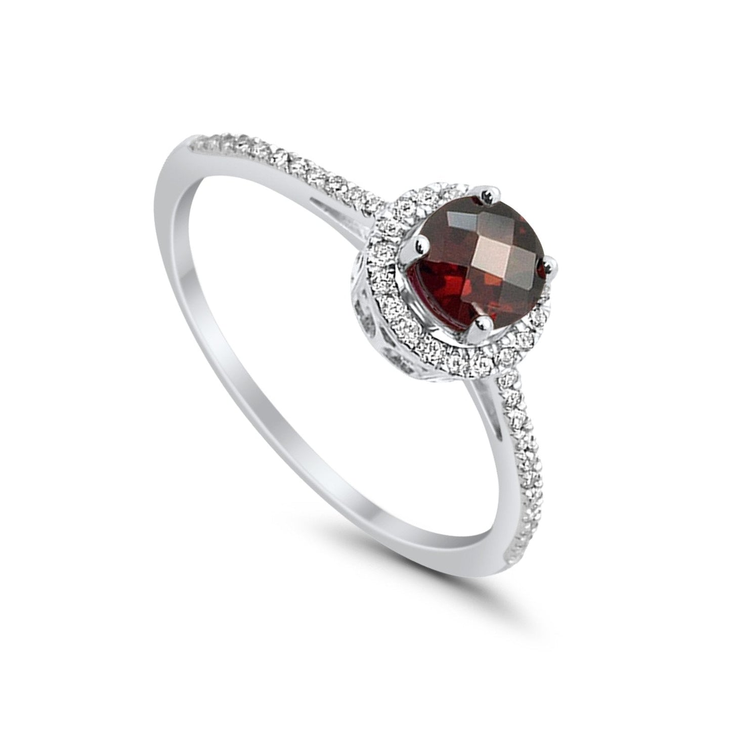 10K White Gold Round .95cts Round Garnet Diamond Ring Size 6.5