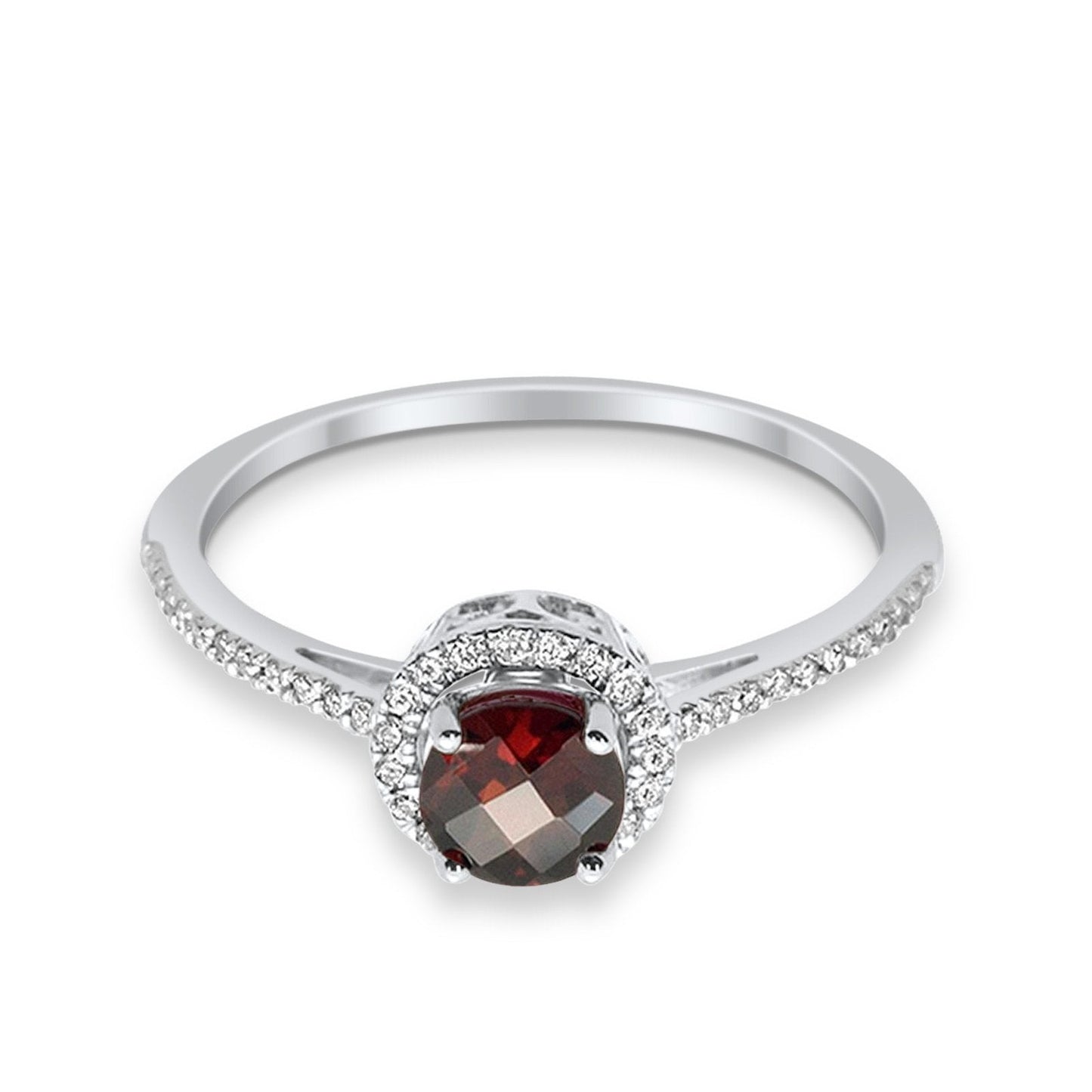 10K White Gold Round .95cts Round Garnet Diamond Ring Size 6.5