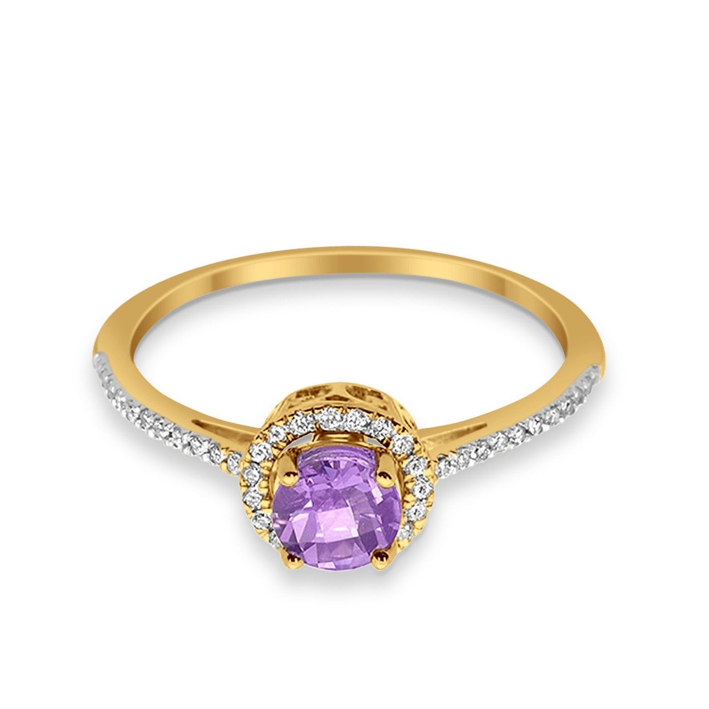 10K Yellow Gold Round 0.57cts Round Amethyst Diamond Ring Size 6.5