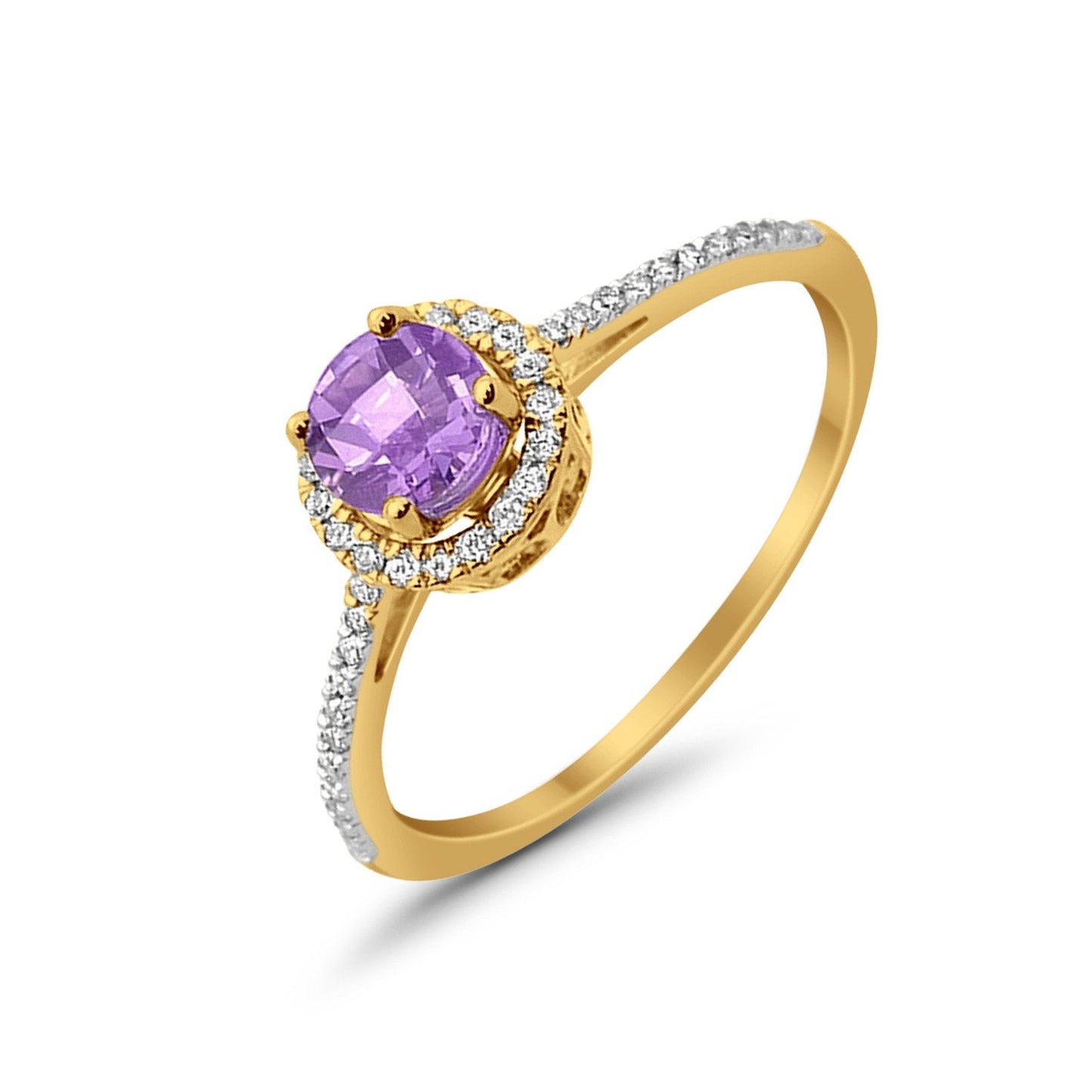 10K Yellow Gold Round 0.57cts Round Amethyst Diamond Ring Size 6.5