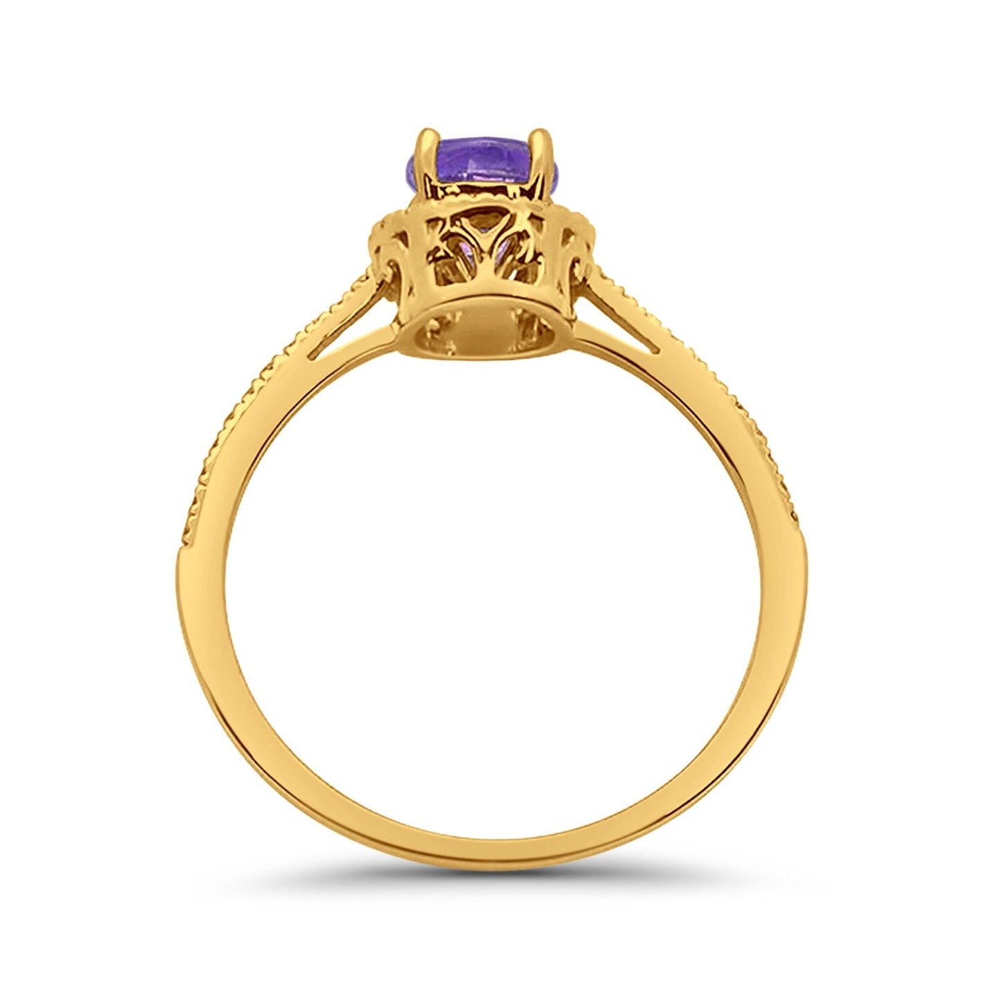 10K Yellow Gold Round 0.57cts Round Amethyst Diamond Ring Size 6.5