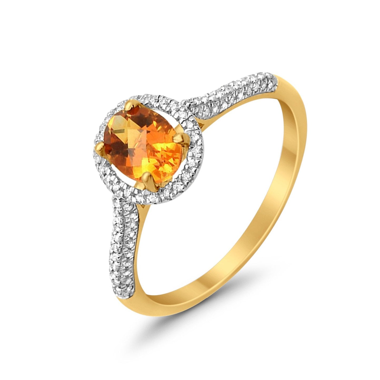 10K 0.9cts Yellow Gold Oval Citrine Gemstone & Diamond Ring Size 6.5