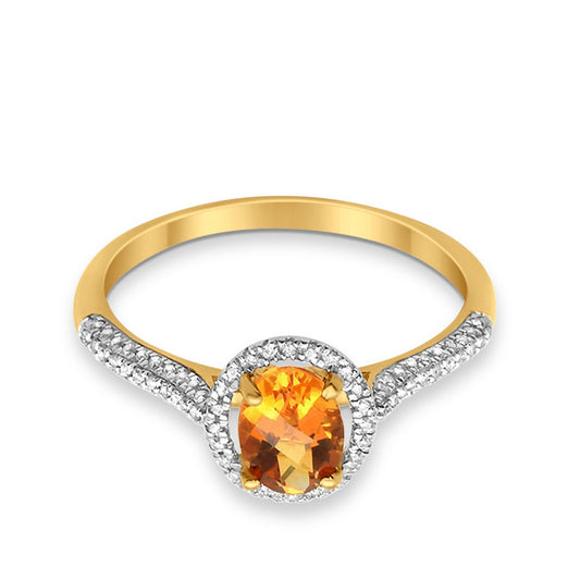 10K 0.9cts Yellow Gold Oval Citrine Gemstone & Diamond Ring Size 6.5