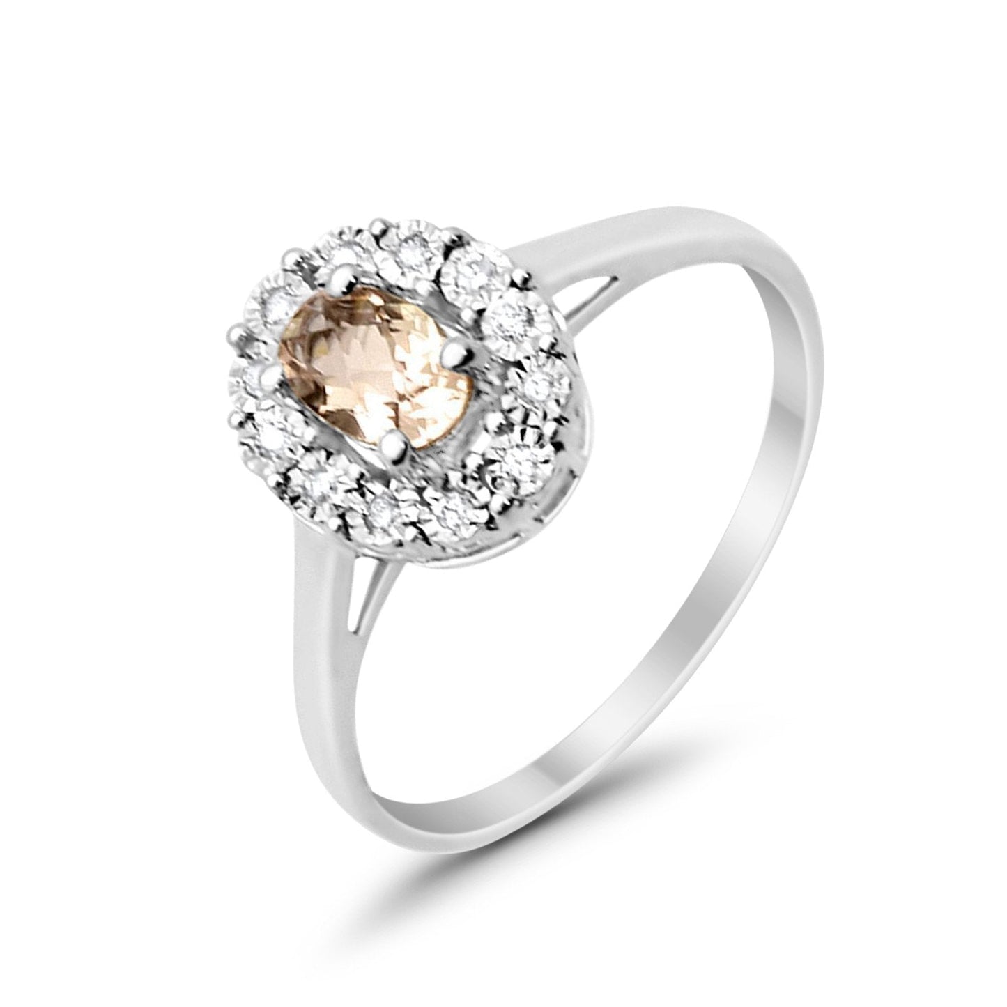 10K 0.71ct White Gold Oval Morganite Diamond Ring Size 6.5