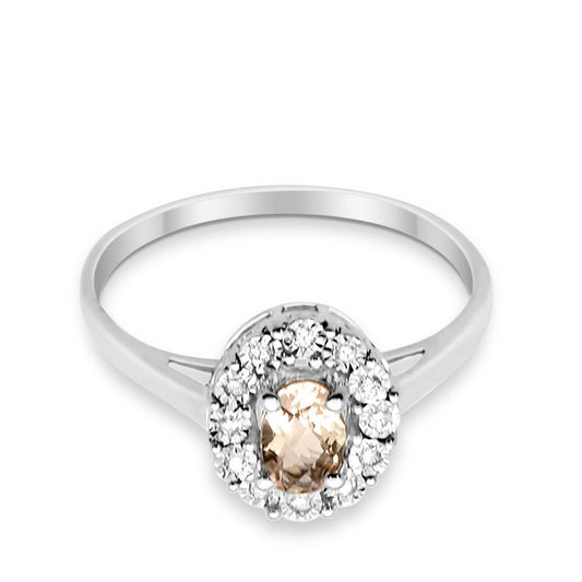 10K 0.71ct White Gold Oval Morganite Diamond Ring Size 6.5